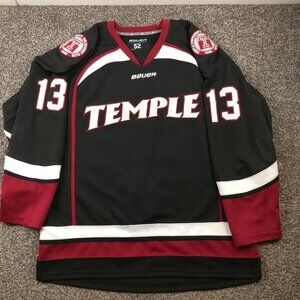 2013 Game Worn Temple Owls Ice Hockey Jersey Bauer Authentic Black Mens 52
